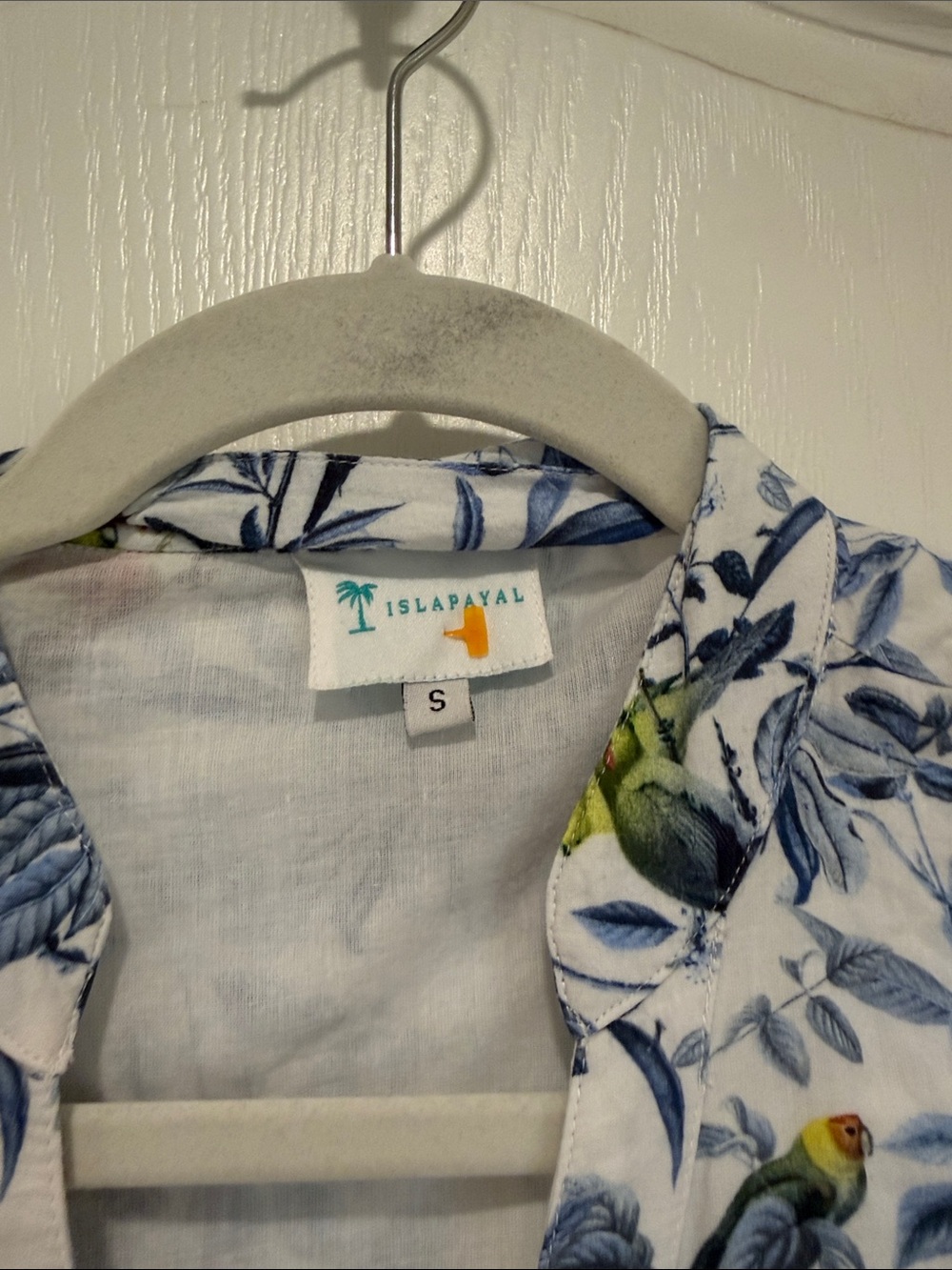 Islapayal 100% Cotton Lined Light Blue Botanical & Parrot-Print Maxi Dress - Picture 2 of 3